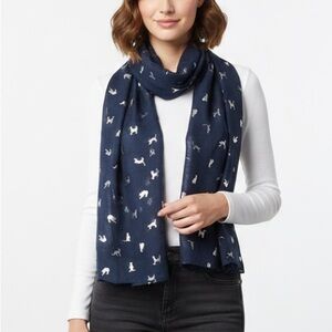 CAT LADY Ladies Navy Blue Cat Scarf Foil Printed Black Ladies Neck Wrap